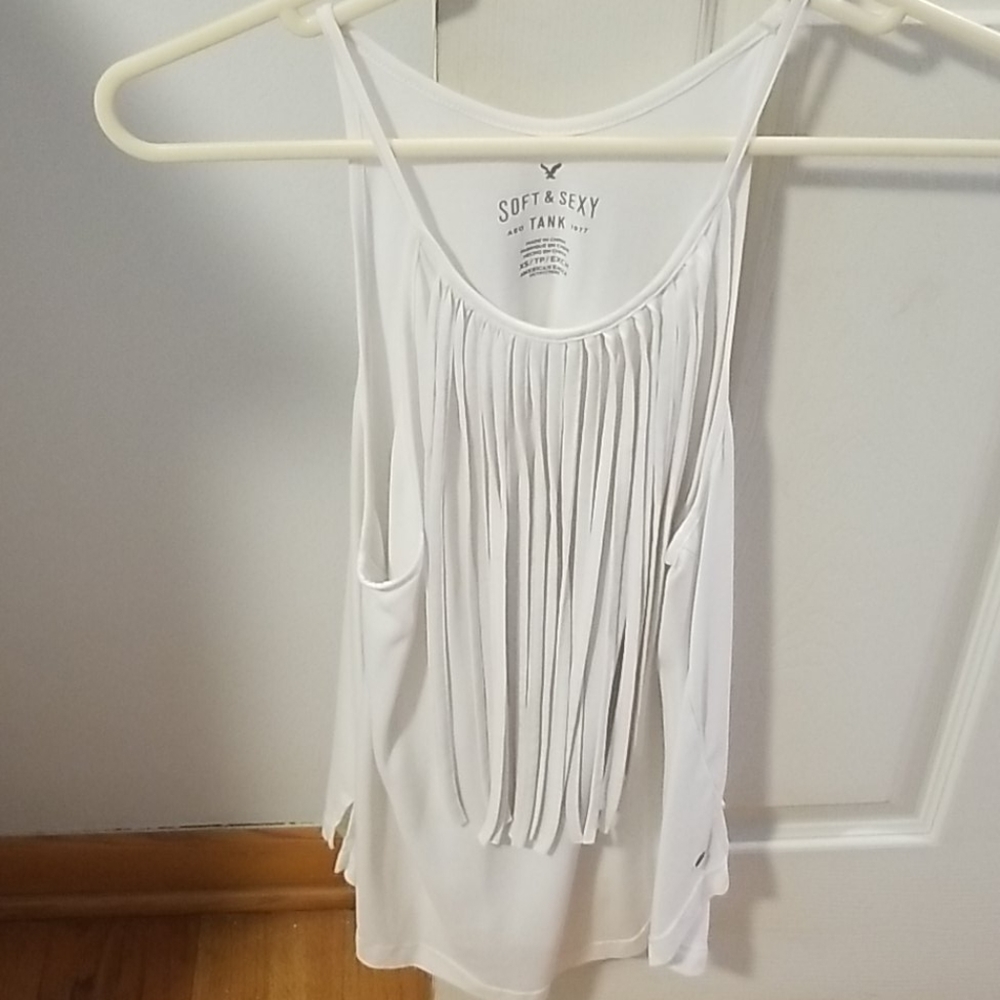 White tank top with fringe